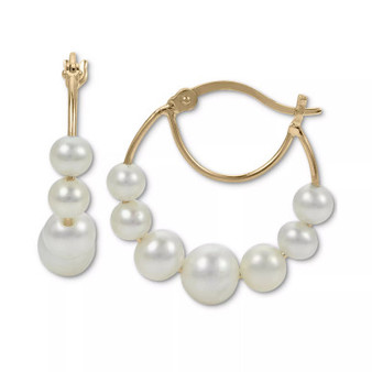 Cultured Freshwater Pearl (4 - 6-1/2mm) Graduated Hoop Earrings