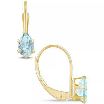 Aquamarine (3/4 Ct. T.W.) Leverback Earrings in 10K Yellow Gold or White Gold
