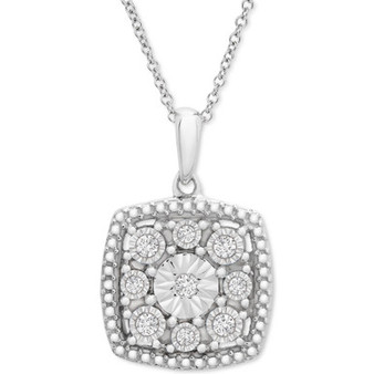 Diamond Cushion Cluster 18" Pendant Necklace (1/10 ct. t.w.) in Sterling Silver