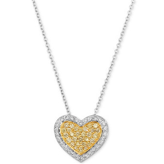 Sunny Yellow Diamond (1/5 ct. t.w.) & Vanilla Diamond (1/5 ct. t.w.) Heart 18" Pendant Necklace in Platinum & 18k Gold