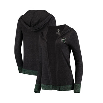 Women's Charcoal Michigan State Spartans Steeplechase Open Hooded Tri-Blend Cardigan