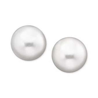 Pearl Earrings, 14k Gold Cultured Freshwater Pearl Stud Earrings (10mm) (Also Available in Pink Cultured Freshwater Pearl)
