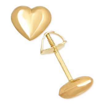 Children's High Polished Puff Heart Stud Earrings in 14k Gold