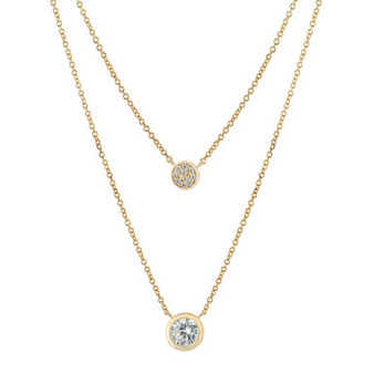 Double Layered Bezel Set 16" + 2" Cubic Zirconia Chain Necklace in Gold Over Sterling Silver