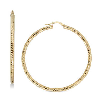 Textured Hoop Earrings in 14k Gold, 50mm, Made in Italy