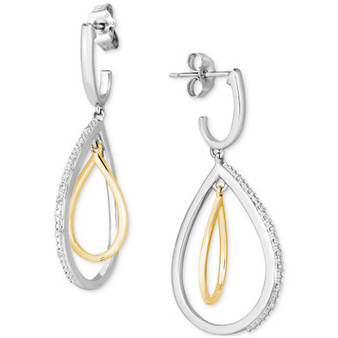 Diamond Orbital Teardrop Drop Earrings (1/10 ct. tw.) in Sterling Silver & 14k Gold-Plate