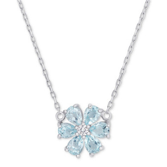 Blue Topaz (1-1/5 ct. t.w.) & White Topaz Accent Flower 18" Pendant Necklace in Sterling Silver