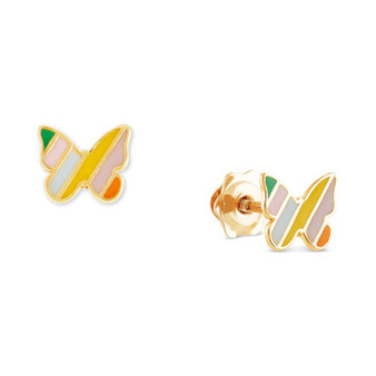 Children's Striped Enamel Butterfly Stud Earrings in 14k Gold