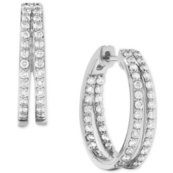 Diamond Inside Out Double Hoop Earrings (1 ct. t.w.) in 14k White Gold or 14k Yellow Gold