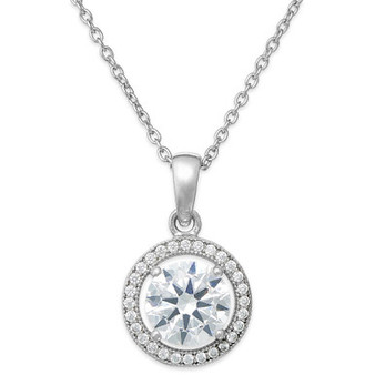 Cubic Zirconia Halo Pendant Necklace in Sterling Silver or 18k Gold over Sterling Silver