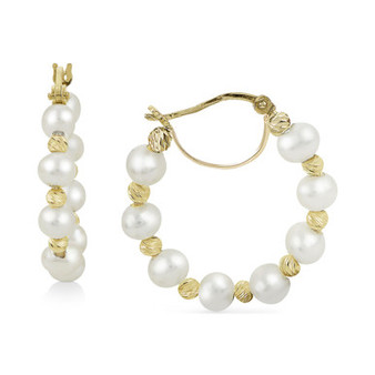 Cultured Freshwater Pearl (4 - 4-1/2mm) Small Hoop Earrings in 14k Gold-Plated Sterling Silver