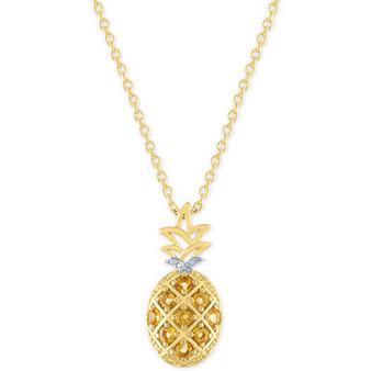 Citrine (1/3 ct. t.w.) & Diamond Accent Pineapple Pendant Necklace in 14k Gold-Plated Sterling Silver, 16" + 2" extender