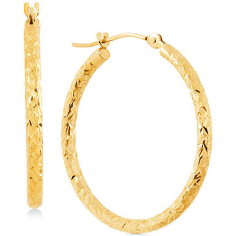 Textured Round Hoop Earrings in 10k Gold, 25mm