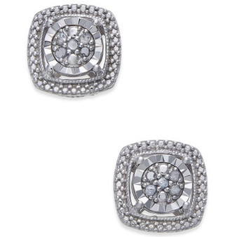 Diamond Cluster Miracle Plate Stud Earrings (1/10 ct. t.w.) in Sterling Silver