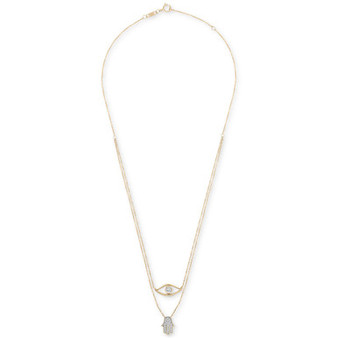 Diamond Evil Eye & Hamsa Hand Layered Pendant Necklace (1/6 ct. t.w.) in 10k Gold, 17" + 1" extender, Created for Macy's