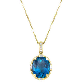 EFFY® London Blue Topaz (5-1/2 ct. t.w.) & Diamond (1/10 ct. t.w.) 18" Pendant Necklace in 14k Gold