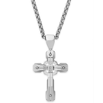 Diamond Accent Celtic Cross Pendant Necklace in Stainless Steel