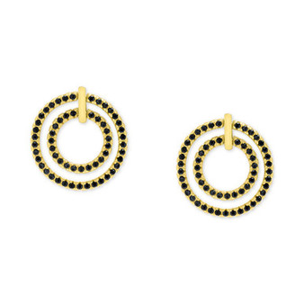 Black Spinel Double Circle Doorknocker Earrings (7/8 ct. t.w.) in 14k Gold-Plated Sterling Silver