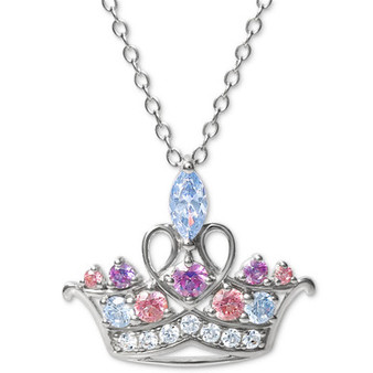 Multicolor Cubic Zirconia Tiara 18" Pendant Necklace in Sterling Silver