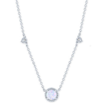 Lab-Created Opal (5mm) & Diamond Accent Round Pendant Necklace in Sterling Silver, 16" + 2" extender