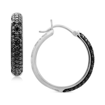 Black Diamond Hoop Earrings (1/6 ct. t.w.) in Sterling Silver