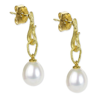 Cultured Freshwater Pearl (8-1/2mm) Dangle Drop Earrings in 14k Gold