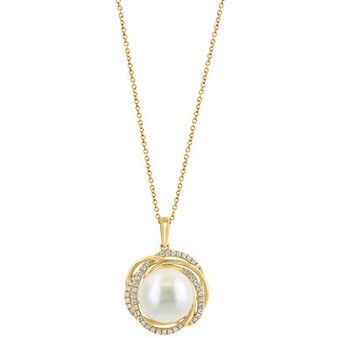 EFFY® Freshwater Pearl (13mm) & Diamond (1/3  ct. t.w.) Spiral Halo 16" Pendant Necklace in 14k Gold