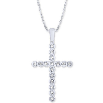 Diamond Cross 18" Pendant Necklace (1/8 ct. t.w.) in 10k White Gold