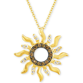 Nude Diamond (1/10 ct. t.w.) & Chocolate Diamond (1/6 ct. t.w.) Sun Pendant Necklace in 14k Gold, 18" + 2" extender