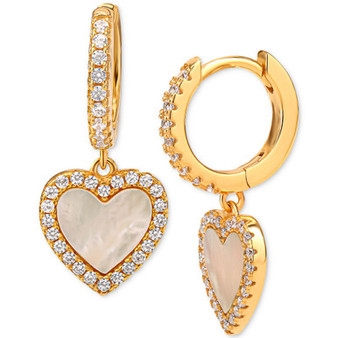 Mother of Pearl & Cubic Zirconia Dangle Hoop Earrings in 18k Gold-Plated Sterling Silver, Created for Macy's