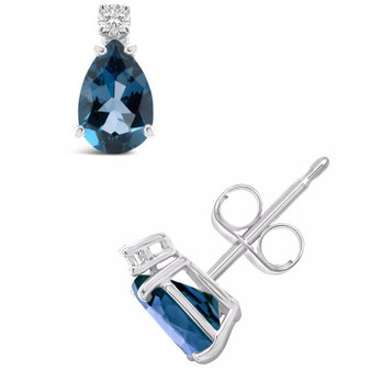 London Blue Topaz (1 ct. t.w.) and Diamond Accent Stud Earrings in 14K Yellow Gold or 14K White Gold