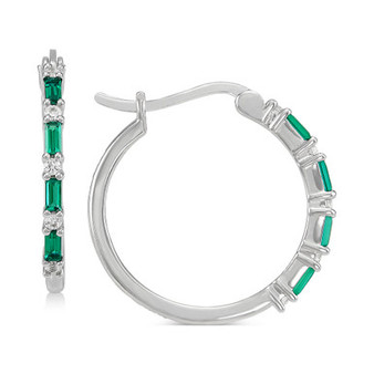 Lab-Created Emerald (3/8 ct. t.w.) & Lab-Created White Sapphire (1/5 ct. t.w.) Hoop Earrings in Sterling Silver