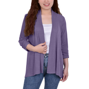Women's 3/4 Sleeve Waffle Cardigan Sweater