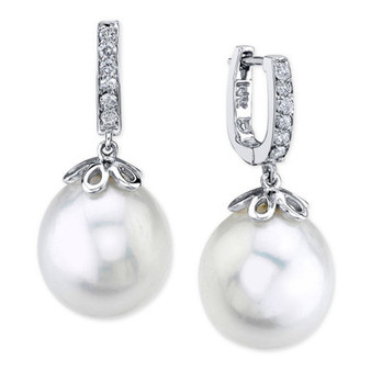 Cultured Freshwater Pearl (10mm) & Diamond (1/10 ct. t.w.) Drop Earrings in 14k White Gold