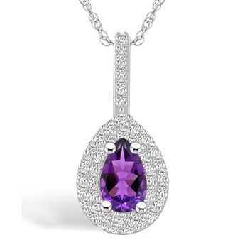 Amethyst (7/8 Ct. T.W.) and Diamond (3/8 Ct. T.W.) Halo Pendant Necklace in 14K White Gold