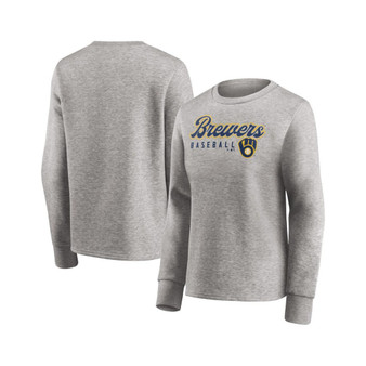 Women's Branded Heathered Gray Milwaukee Brewers Crew Pullover Sweater