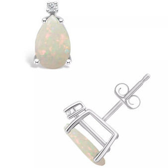 Opal (1 ct. t.w.) and Diamond Accent Stud Earrings in 14K Gold or 14K White Gold