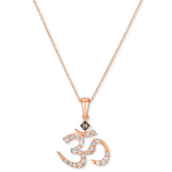 Nude Diamond (1/4 ct. t.w.) & Chocolate Diamond Accent Om Symbol Pendant Necklace in 14k Rose Gold, 18" + 2" extender