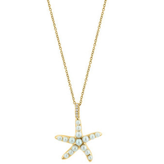 EFFY® Freshwater Pearl (2-3mm) Starfish 18" Pendant Necklace in 14k Gold
