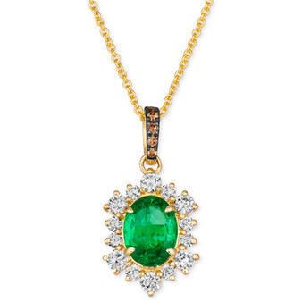 Costa Smeralda Emeralds (7/8 ct. t.w.) & Diamond (1/2 ct. t.w.) Halo Adjustable 20" Pendant Necklace in 14k Gold