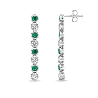 Created Emerald and Created White Sapphire Bezel Set Drop Earrings in Sterling Silver