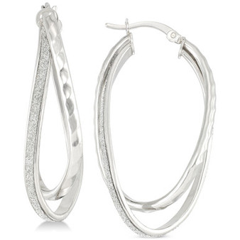 Glitter Twist Double Oval Hoop Earrings in Sterling Silver