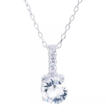Fine Crystal Round Halo Pendant With 18" Chain in Sterling Silver