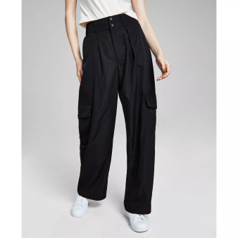 Women's High-Rise Nylon Wide-Leg Cargo Pants