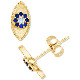 Lab-Created Blue Spinel (1/8 ct. t.w.) & Cubic Zirconia Evil Eye Stud Earrings in 14k Gold-Plated Sterling Silver