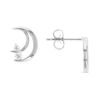 Cubic Zirconia Hoop Earrings in Sterling Silver or 14k Gold over Sterling Silver, 1/2"