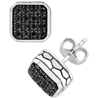 EFFY® Men's Black Sapphire Stud Earrings (5/8 ct. t.w.) in Sterling Silver