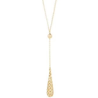 Lattice Teardrop 18" Lariat Necklace in 10k Gold