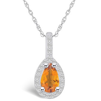 Citrine (7/8 Ct. T.W.) and Diamond (1/5 Ct. T.W.) Halo Pendant Necklace in 14K White Gold