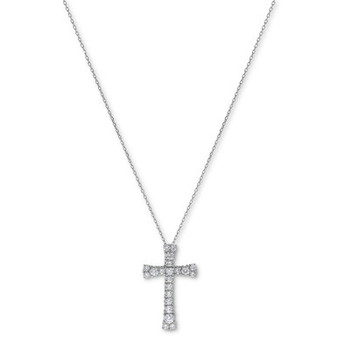 Diamond Cross Pendant Necklace (1 ct. t.w.) in 14k White Gold, 16" + 2" extender